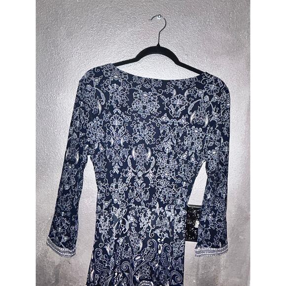 Ann Taylor Black White Tan Faux Wrap Midi Dress – Size 8 Professional Office - Picture 10 of 13